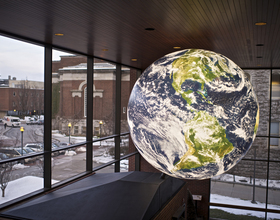 Globe on display in Heroy Geology Building