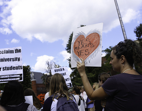 Students, staff and faculty march to Syverud's office to voice concerns about changes to sexual assault services