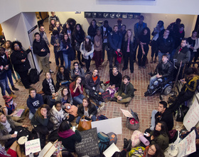 Rally organizers meet with SU administrators about grievances as others stage sit-in in Crouse-Hinds lobby