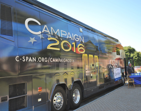 C-SPAN bus makes brief stops at Onondaga Community College, LeMoyne College