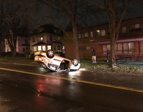 Driver arrested for possible DWI after flipping car upside down near Syracuse University campus