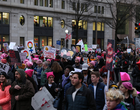 On streets of the nation’s capital, thousands swarm to support women’s rights and protest Donald Trump