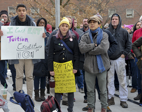 SU community rallies against tax plan; grad students announce unionization drive