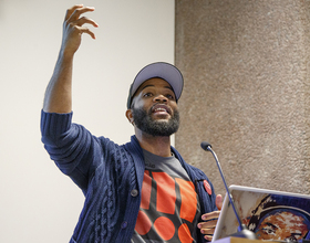 Rapper and professor A.D. Carson speaks at Syracuse University as part of Democratizing Knowledge series