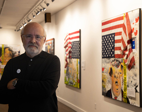 Political cartoonist displays paintings at ArtRage Gallery