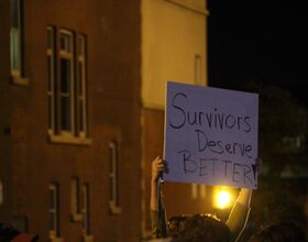 Hundreds protest outside IFC chapter houses Tuesday alleging sexual assault