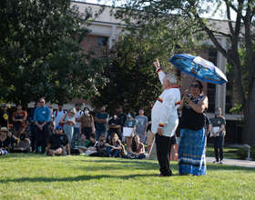 Haudenosaunee Welcome Gathering attendees celebrate indigenous culture