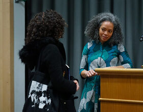 Author Nicole Terez Dutton shares poetry as part of an SU reading series