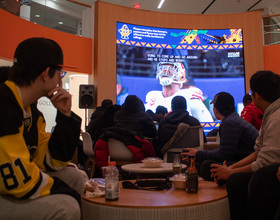 SU students come together to watch the Super Bowl in Schine Student Center