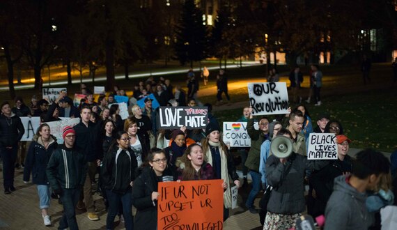 More than 100 students march in anti-Trump protest on campus