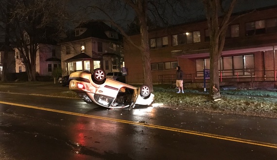 Driver arrested for possible DWI after flipping car upside down near Syracuse University campus