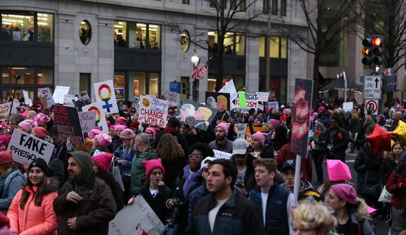 On streets of the nation’s capital, thousands swarm to support women’s rights and protest Donald Trump