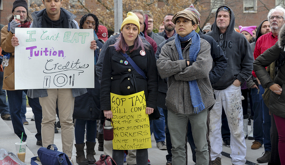 SU community rallies against tax plan; grad students announce unionization drive