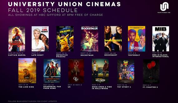 University Union announces 2019 fall movie line-up