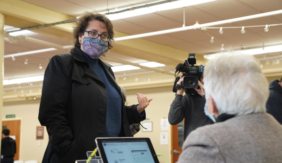 Congressional candidate Dana Balter visits polling site near South Campus