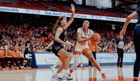 BLAST FROM THE PAST: Saniaa Wilson’s paint presence enhances SU’s forward depth