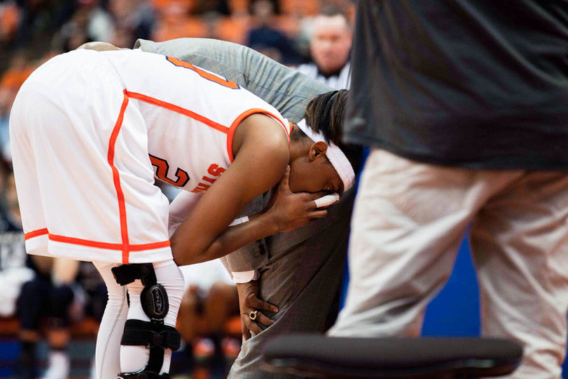 Syracuse&#8217;s Brittney Sykes discusses rehab process with media for 1st time since torn ACL