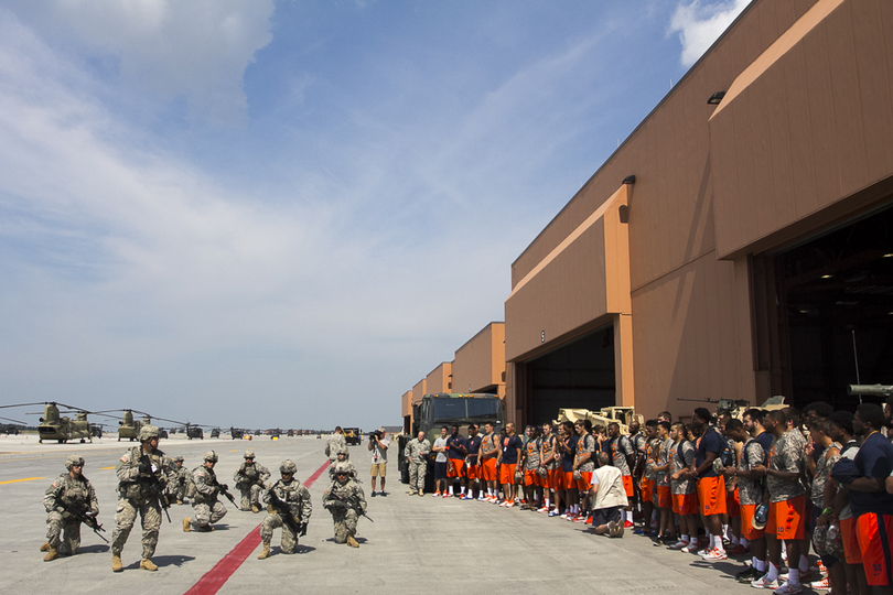 Fort Drum 2015: Syracuse players tour military aircraft station