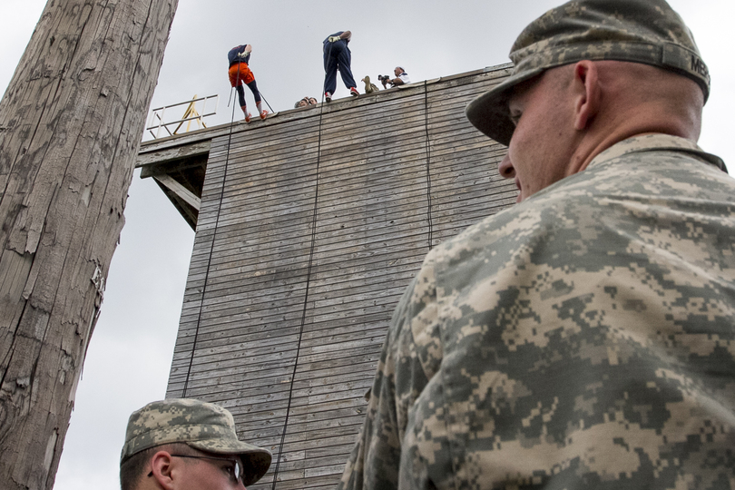 Gallery: Syracuse players test fears by rappelling down 45-foot wall