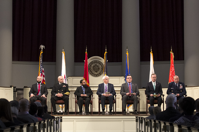 Syverud, keynote speaker talk SU&#8217;s commitment to veterans affairs at ceremony