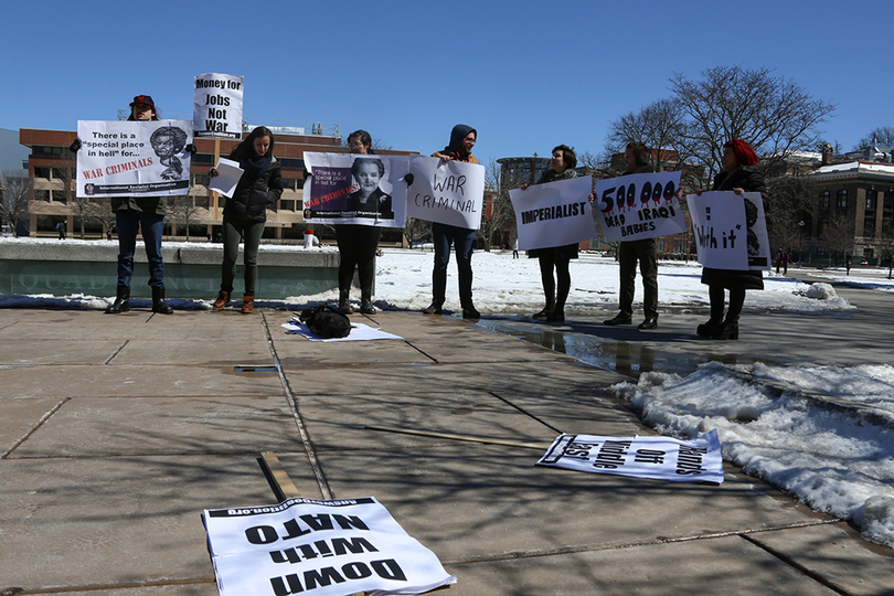 Community members protest Madeline Albright’s appearance at Syracuse University, call her a war criminal