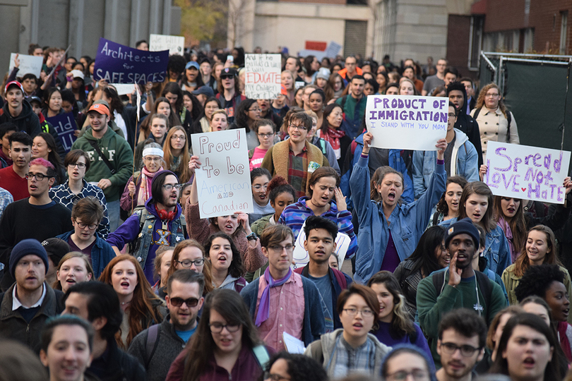 Hundreds of Syracuse University students walk out of classes in nationally organized &#8216;Sanctuary Campus&#8217; protest