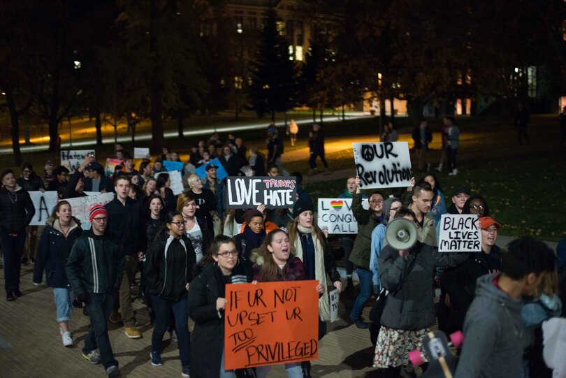 More than 100 students march in anti-Trump protest on campus