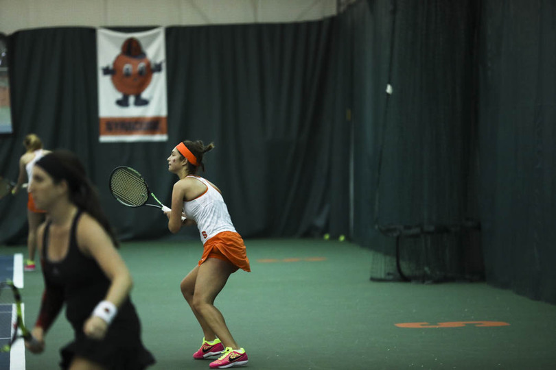 Maria Tritou falls in doubles, and after early lead, in singles as Syracuse falls to Duke