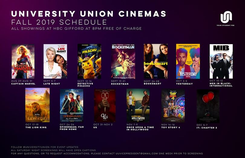 University Union announces 2019 fall movie line-up