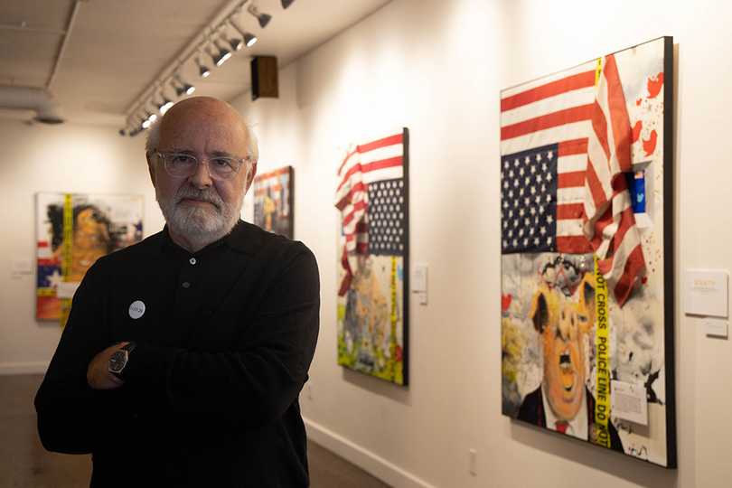 Political cartoonist displays paintings at ArtRage Gallery