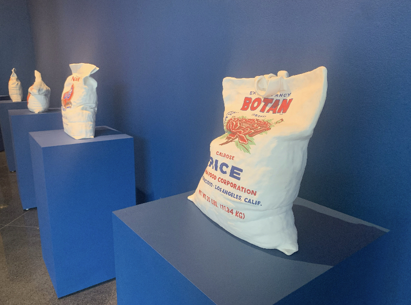 New exhibit uses hyper-realistic rice bags to comment on Asian American culture