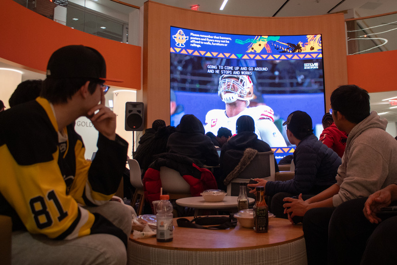 SU students come together to watch the Super Bowl in Schine Student Center