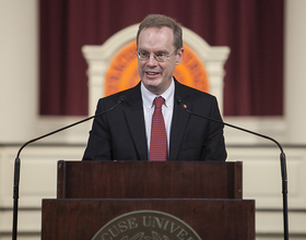 Syracuse University's next chancellor addresses public following announcement