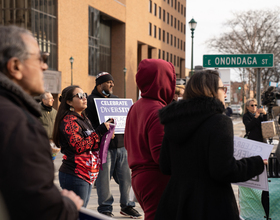 Dozens protest verdict to keep Columbus statue in Syracuse's center