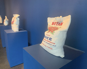 New exhibit uses hyper-realistic rice bags to comment on Asian American culture