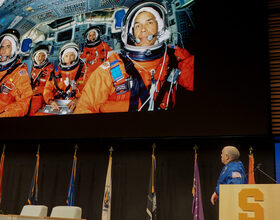 Former NASA administrator Fred Gregory presents SU Astronaut Scholarships