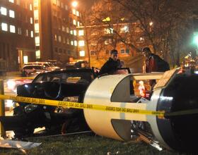 Volvo knocks over toll booth, worker inside 