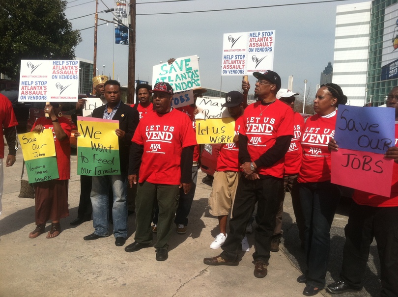 Street vendors in Atlanta protest city ordinance prohibiting obstruction of sidewalks