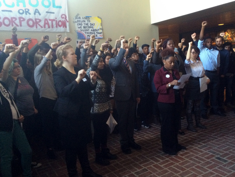 Protesters in Crouse-Hinds Hall hold press conference, plan to meet with Syverud Wednesday night