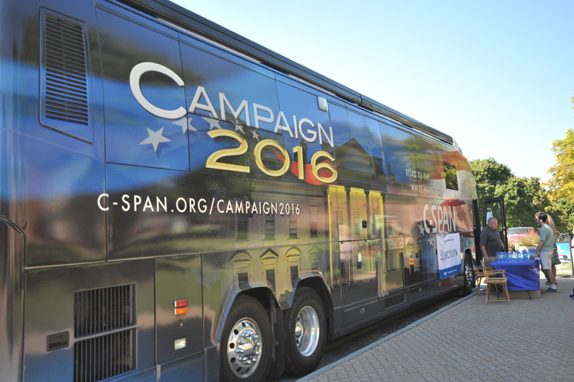 C-SPAN bus makes brief stops at Onondaga Community College, LeMoyne College