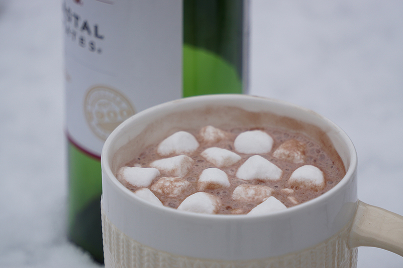 Mix red wine and hot chocolate for a warm, rich drink