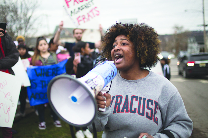 Students protest Theta Tau videos outside Chancellor Kent Syverud’s house