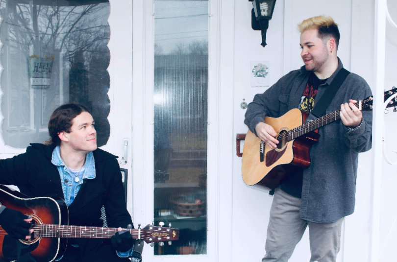 Experimental acoustic duo performing original songs at Funk &#8216;n Waffles