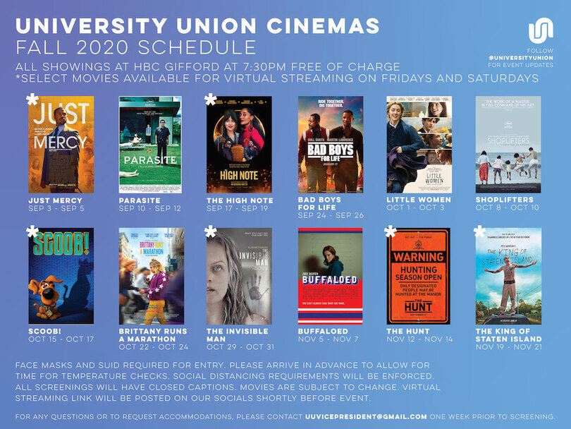 University Union to show 12 films for fall 2020 movie screening schedule