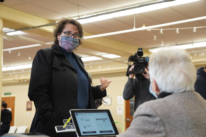 Congressional candidate Dana Balter visits polling site near South Campus