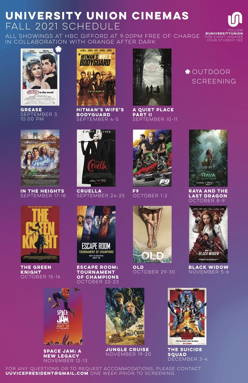 University Union releases fall 2021 cinemas schedule