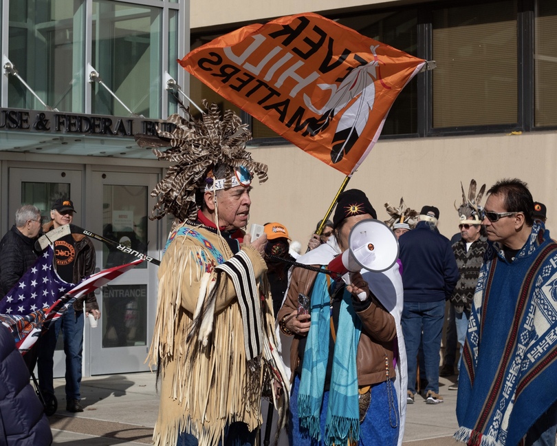 Members, allies of Mohawk Nation protest land settlement talks in downtown Syracuse